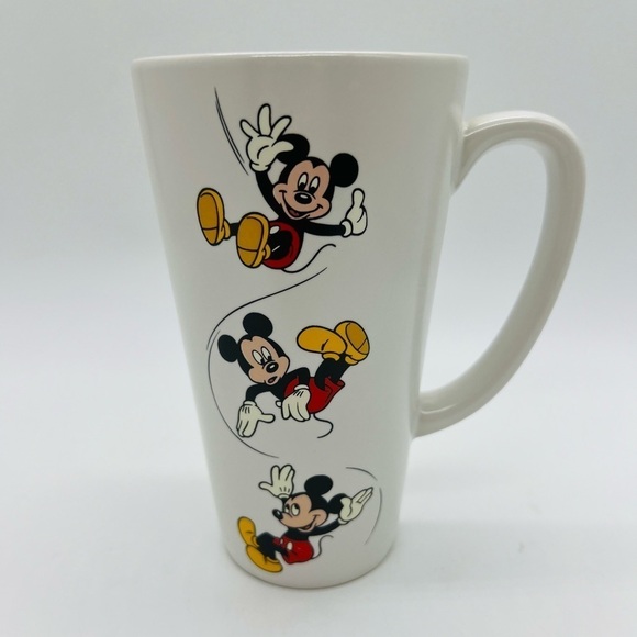 DISNEY MICKEY MOUSE TALL MUG WHITE WITH BLACK, RED, YELLOW & WHITE MICKEY - Picture 1 of 12